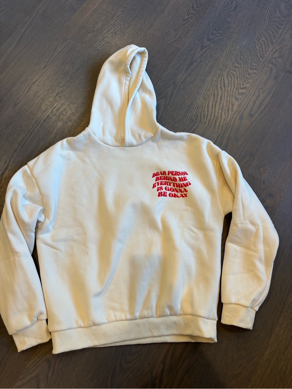 Edikted Cream Hoodie with Red Chest Graphic